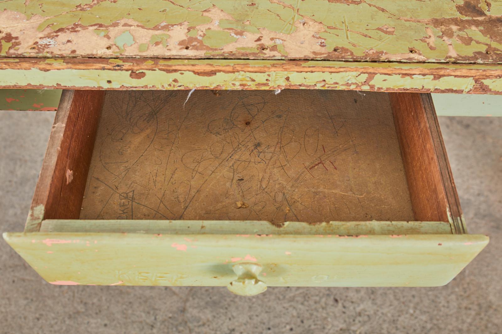 19th Century French Sage Green Pine Farmhouse Dining Table 3