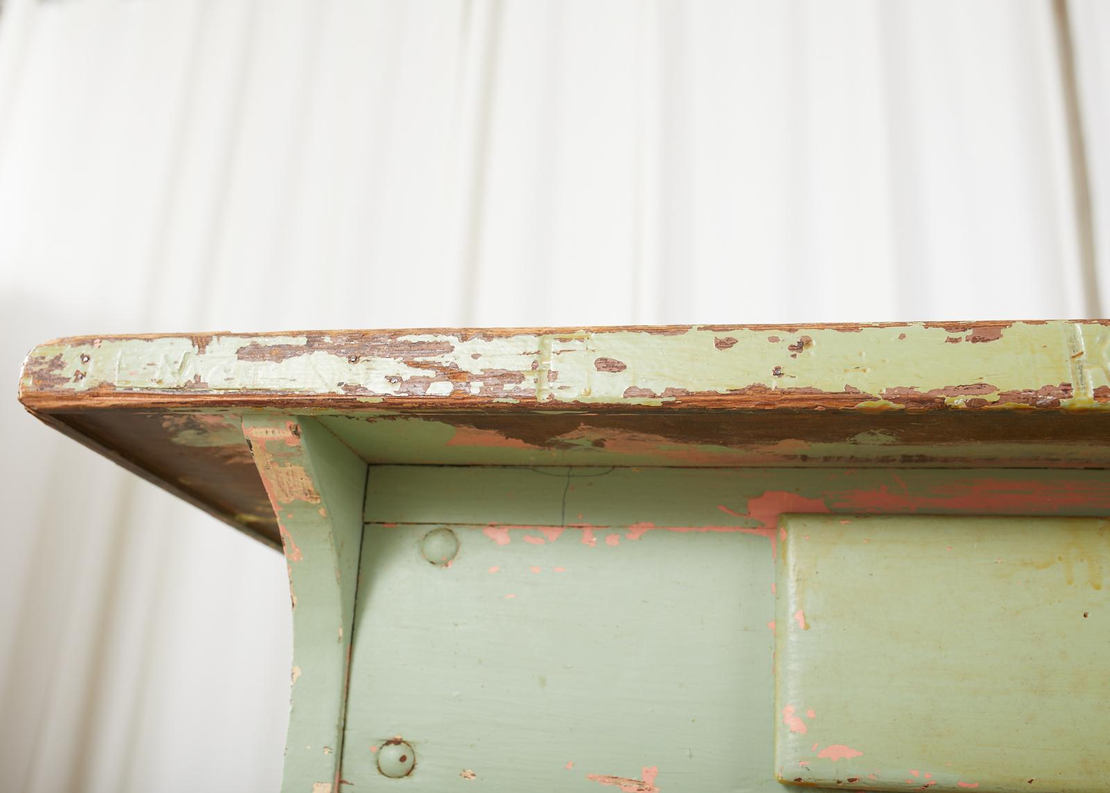 19th Century French Sage Green Pine Farmhouse Dining Table 6