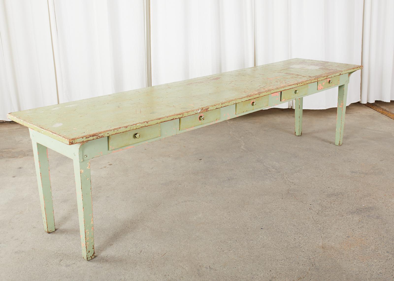 19th Century French Sage Green Pine Farmhouse Dining Table 7