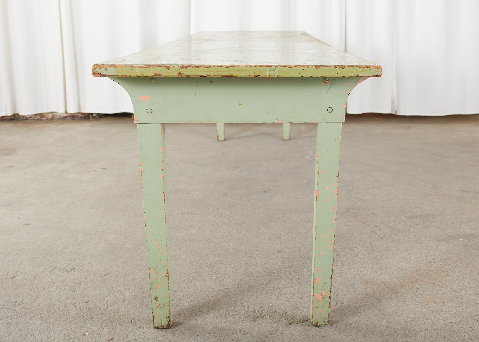 19th Century French Sage Green Pine Farmhouse Dining Table 8