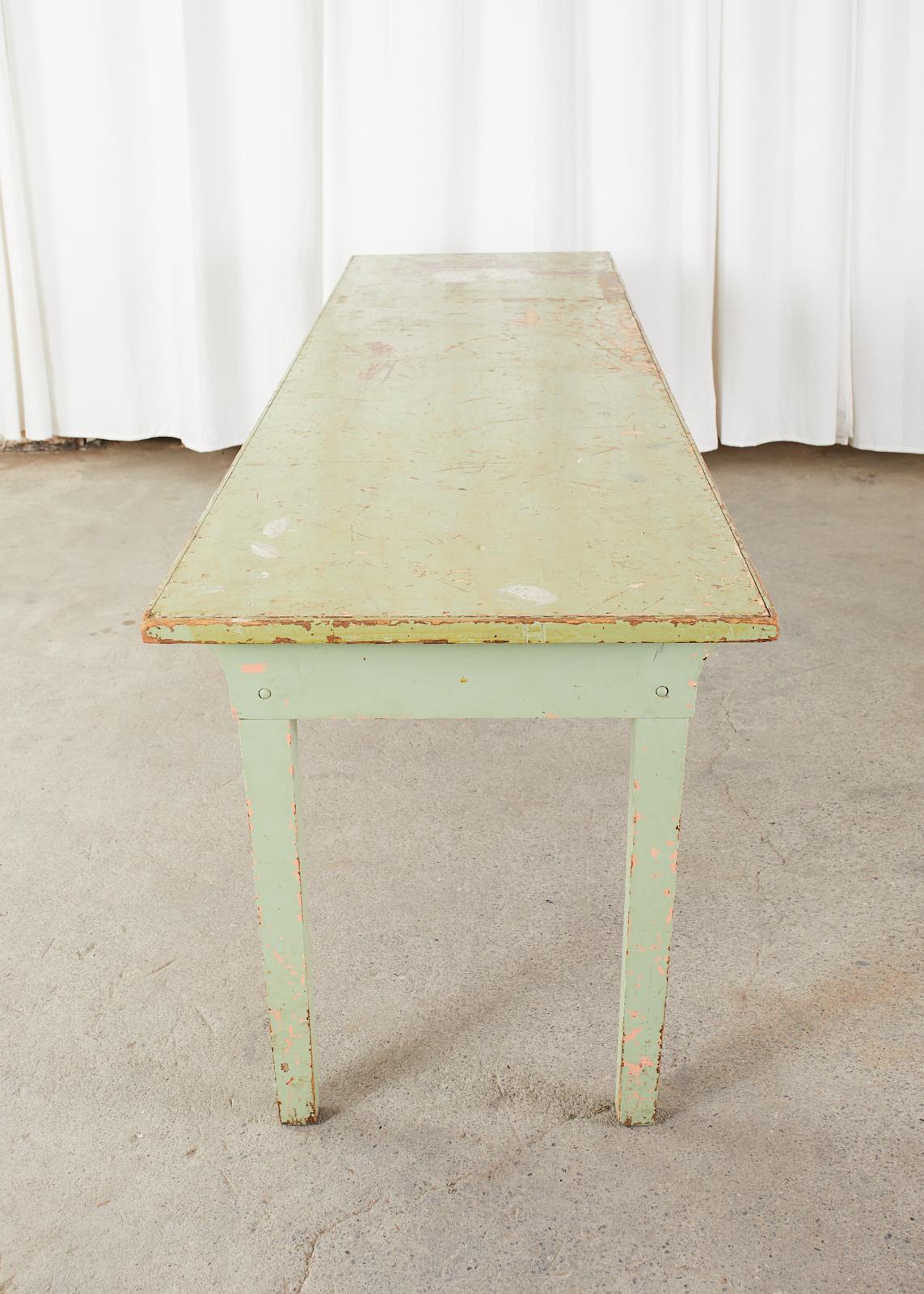 19th Century French Sage Green Pine Farmhouse Dining Table 9