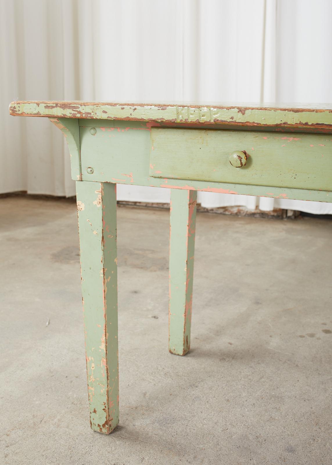 19th Century French Sage Green Pine Farmhouse Dining Table 10