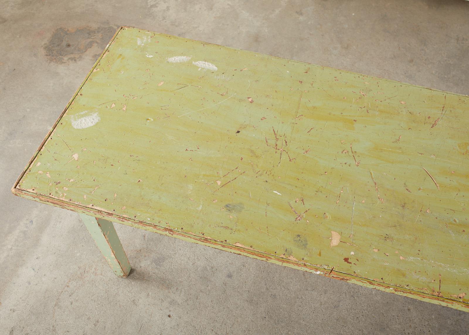 Rustic 19th Century French Sage Green Pine Farmhouse Dining Table