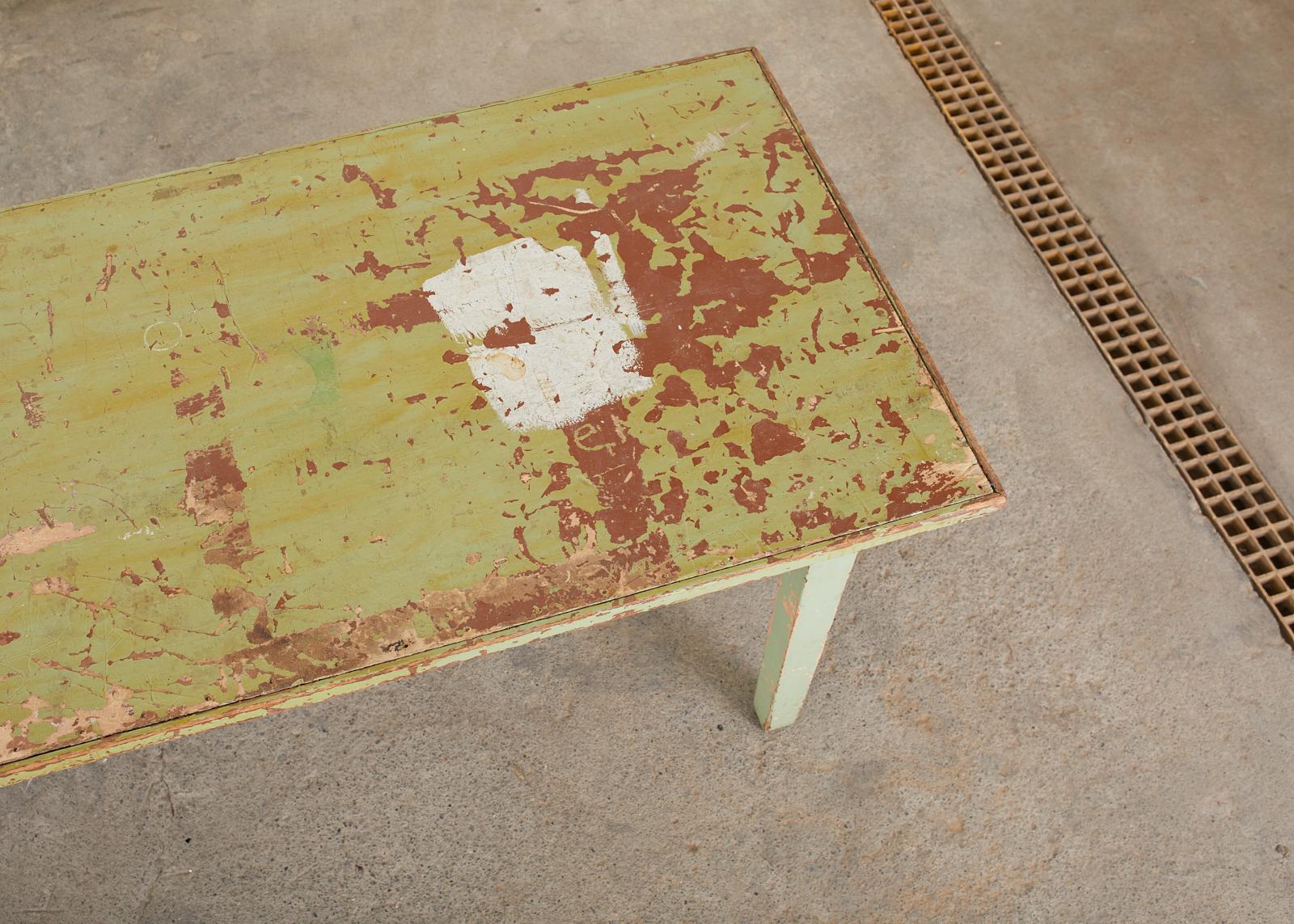 19th Century French Sage Green Pine Farmhouse Dining Table In Distressed Condition In Rio Vista, CA