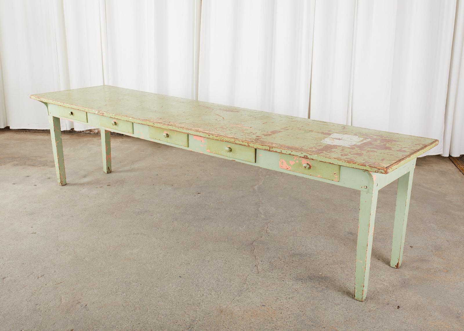 19th Century French Sage Green Pine Farmhouse Dining Table 1