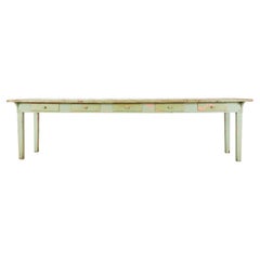 19th Century French Sage Green Pine Farmhouse Dining Table