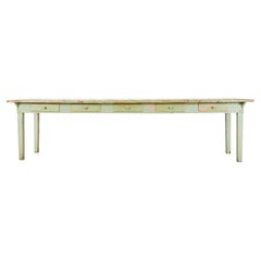 Antique 19th Century French Sage Green Pine Farmhouse Dining Table