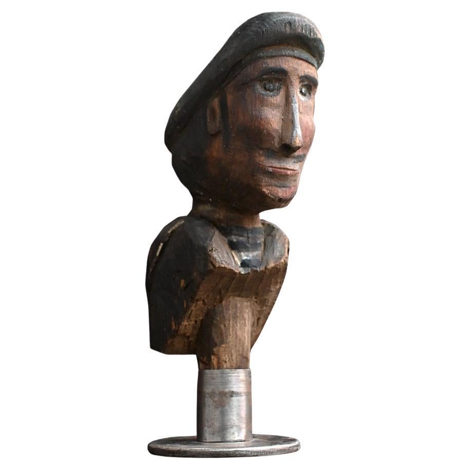 19th century French sailors folk art pine stump carving For Sale