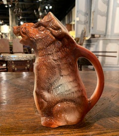 19th Century French Saint Clement Painted Ceramic Barbotine Hog Pitcher