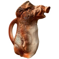 19th Century French Saint Clement Painted Ceramic Barbotine Hog Pitcher