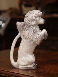 19th Century French Saint Clement Painted Ceramic Barbotine Poodle Pitcher