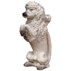 19th Century French Saint Clement Painted Ceramic Barbotine Poodle Pitcher