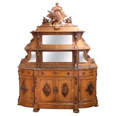 19th Century French Saint Hubert Carved Oak Hunt Buffet with Marble Top