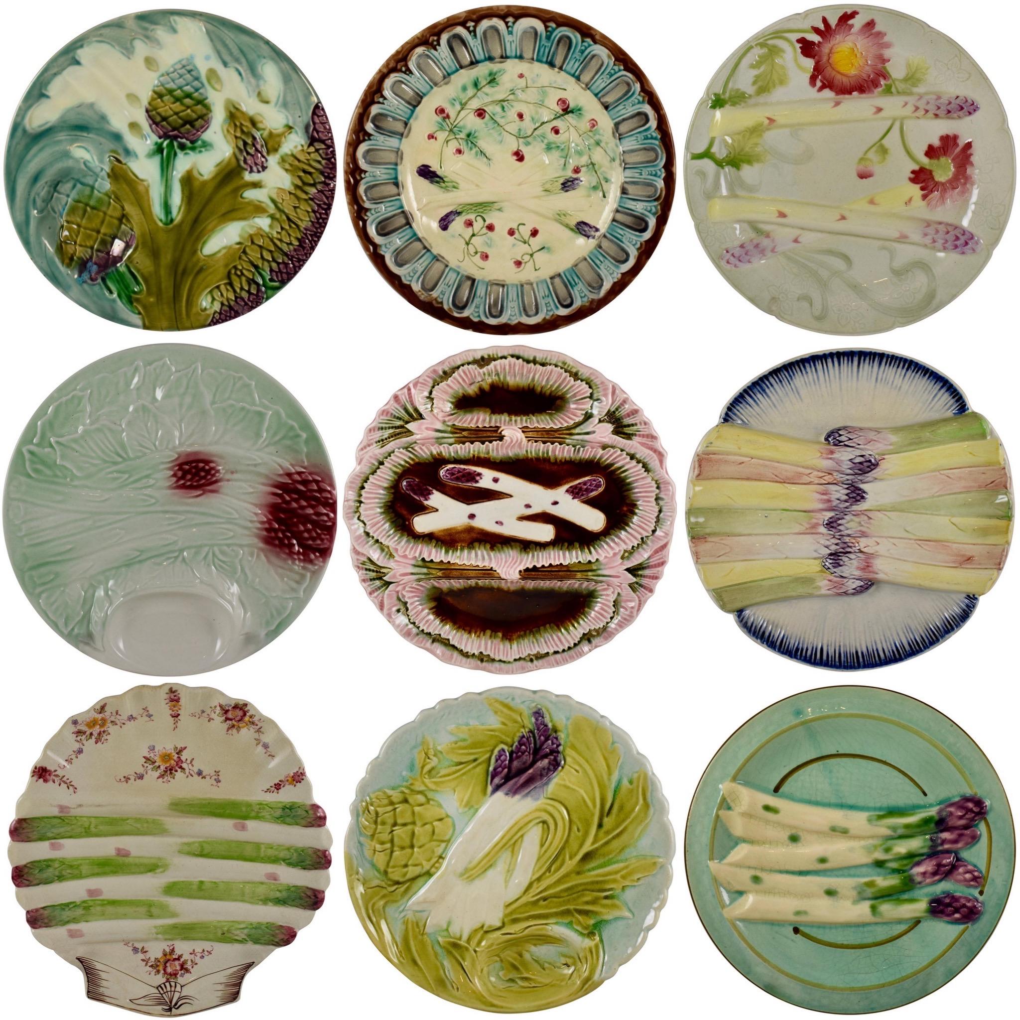 Aesthetic Movement 19th Century French Salins-les-Bains Majolica Faïence Asparagus Artichoke Plate