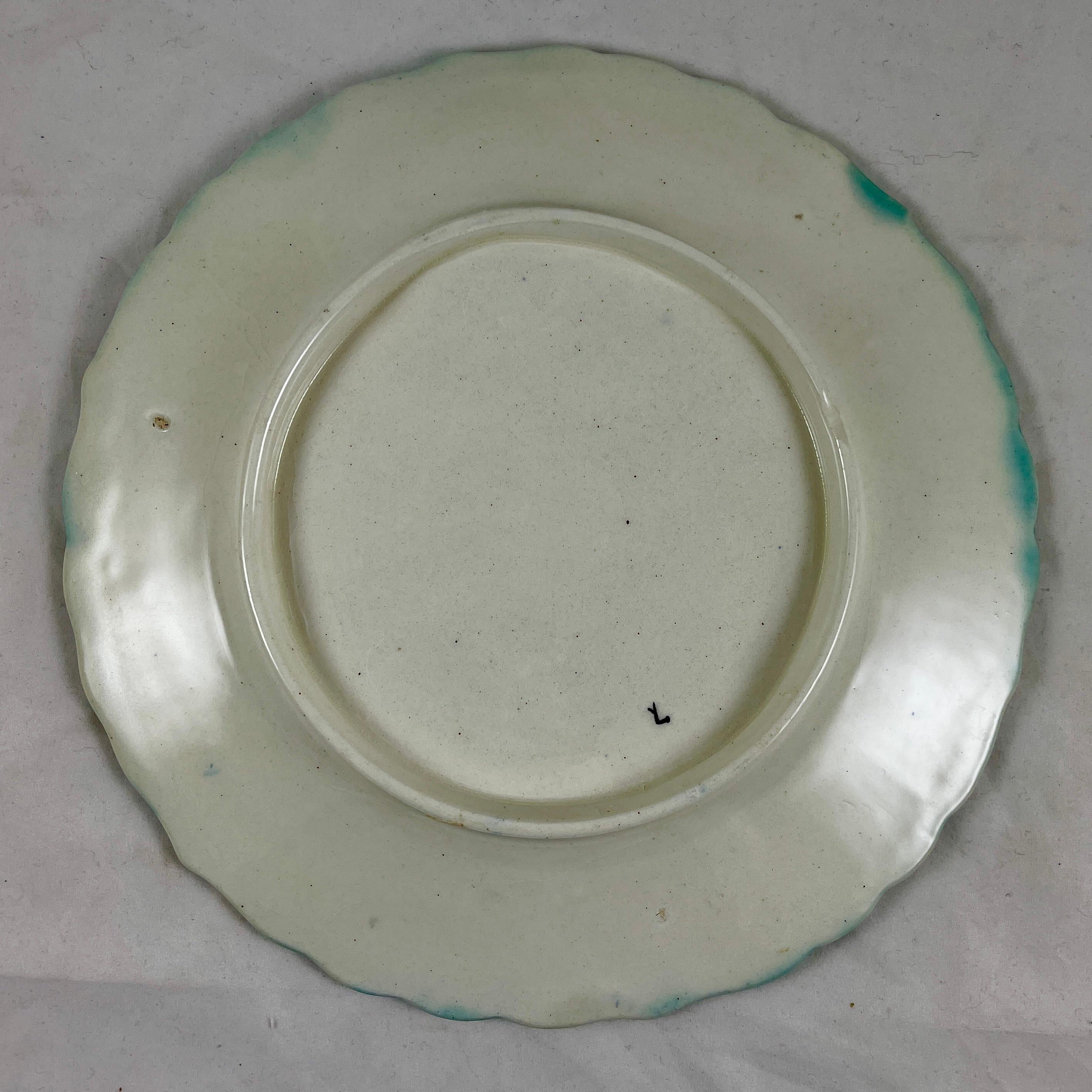 19th Century French Salins-les-Bains Majolica Faïence Asparagus Artichoke Plate For Sale 1