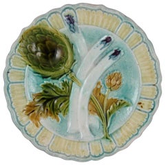 19th Century French Salins-les-Bains Majolica Faïence Asparagus Artichoke Plate