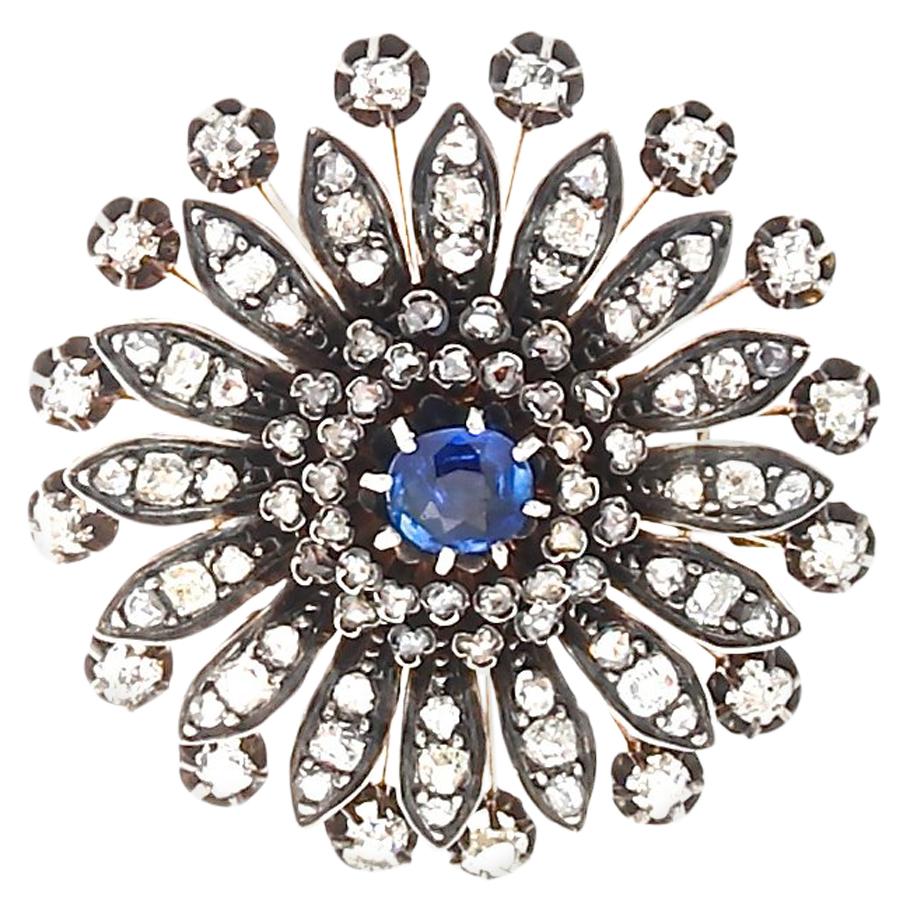 19th Century French Sapphire Diamond Brooch