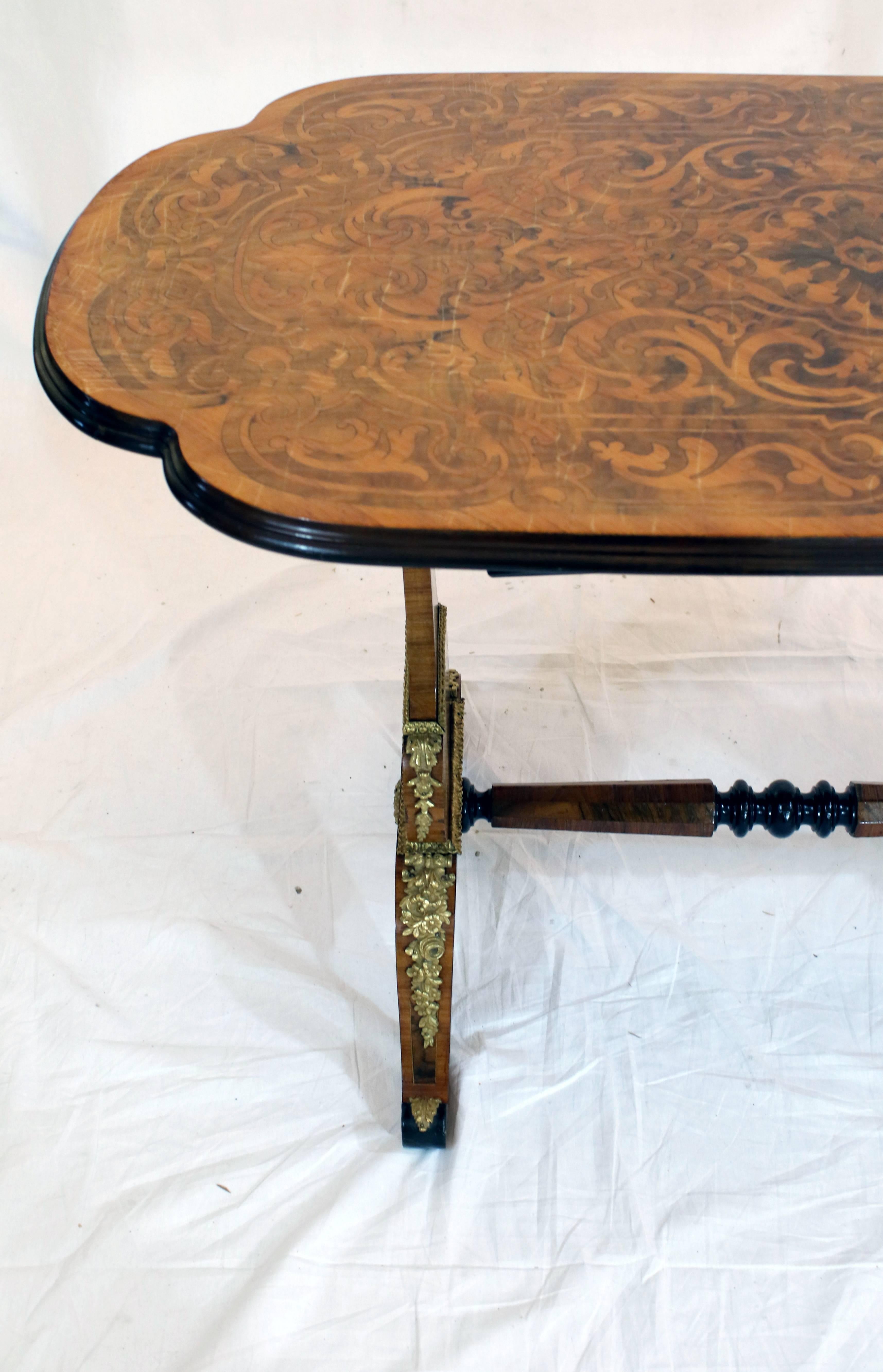 Carved 19th Century French Satinwood Marquetry Single Drawer Tea Table For Sale