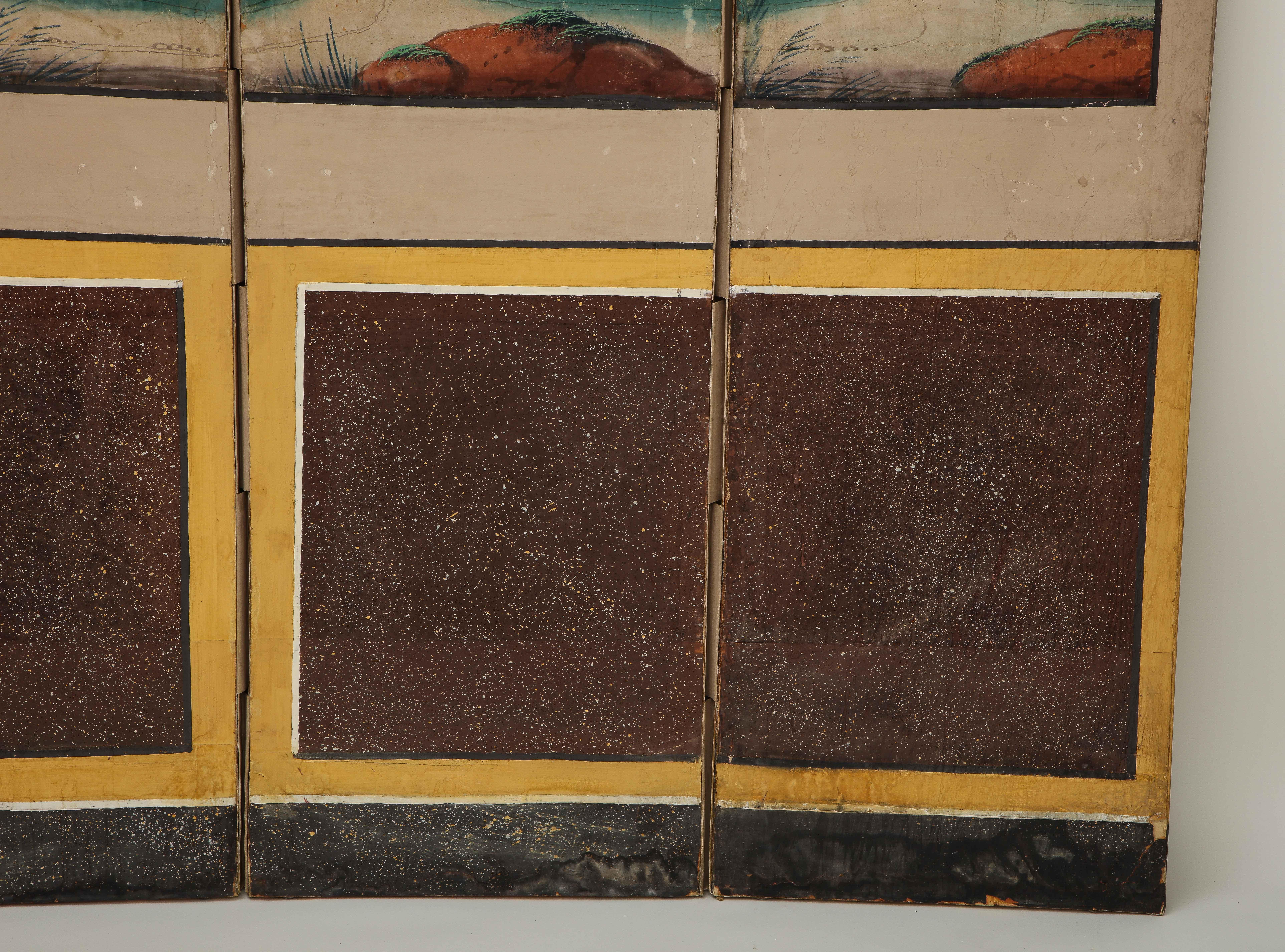 19th Century French Scenic Hand Painted Four-Panel Screen For Sale 1