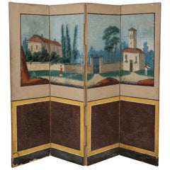 19th Century French Scenic Hand Painted Four-Panel Screen