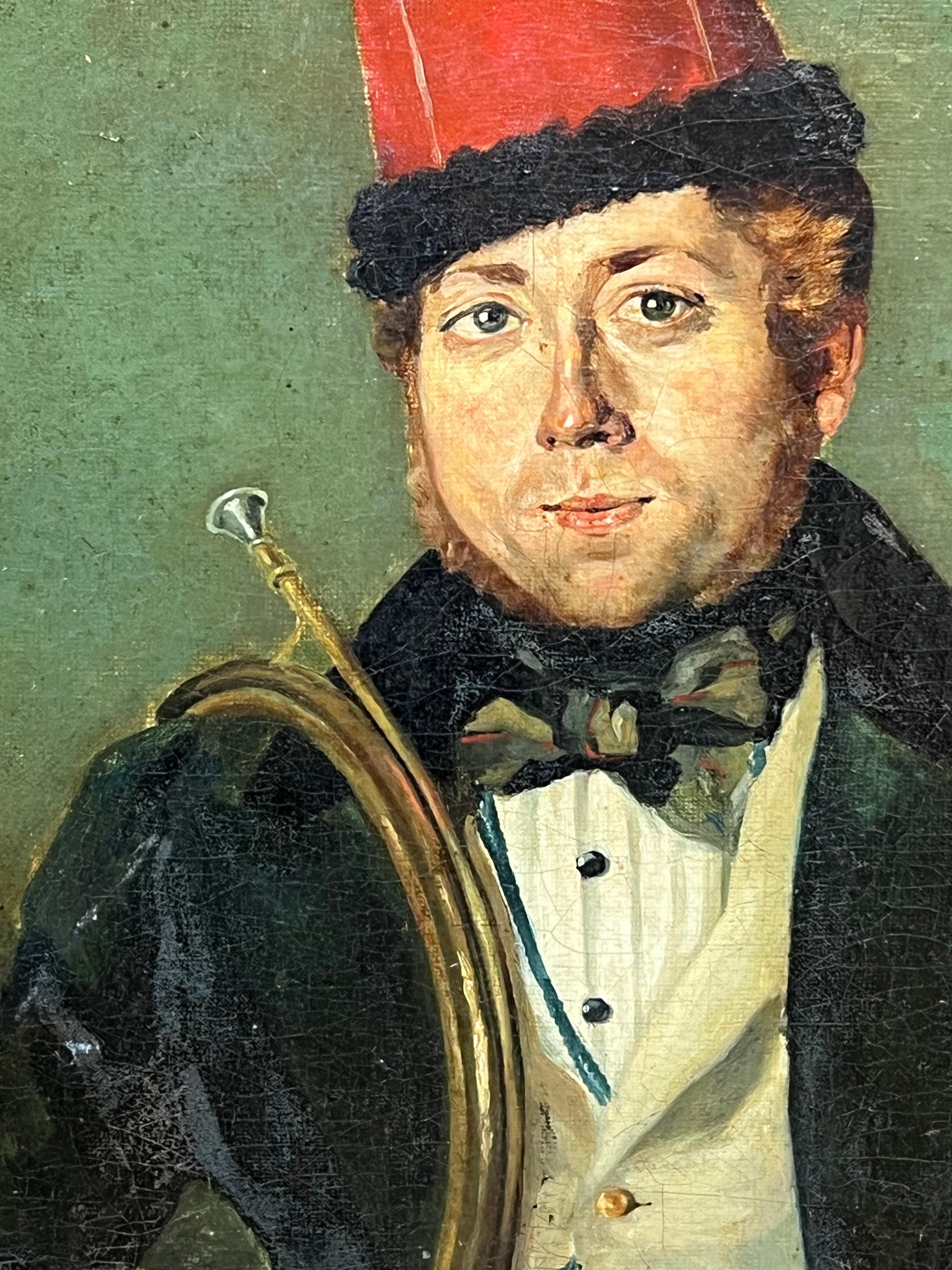 Ancien portrait à l'huile français/italien d'un musicien uniformé en laiton en vente 1