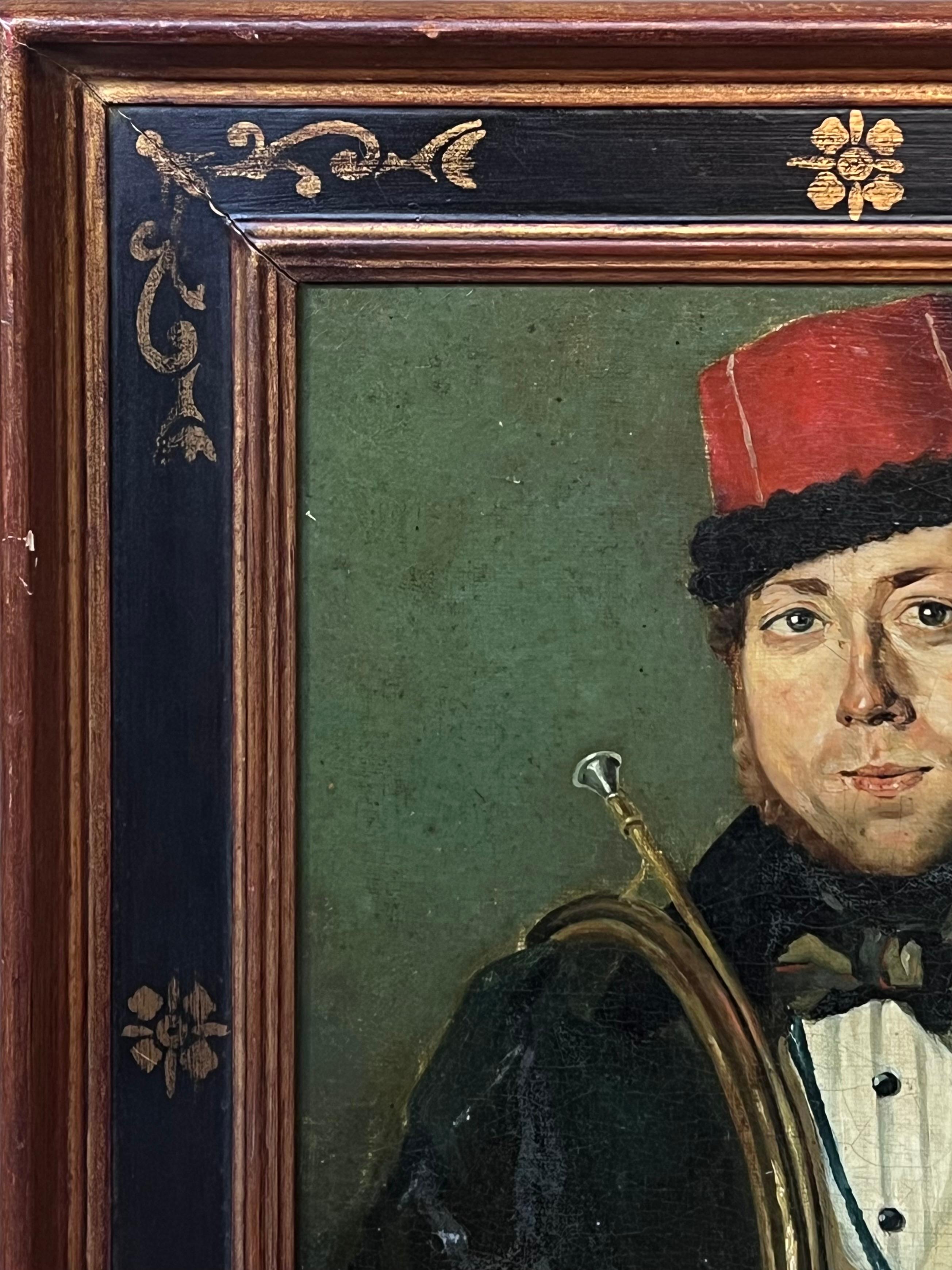 Ancien portrait à l'huile français/italien d'un musicien uniformé en laiton en vente 2
