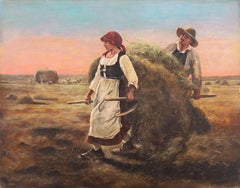 'End of the Day', Breton Figural Landscape, Brittany Harvest, Style of Millet