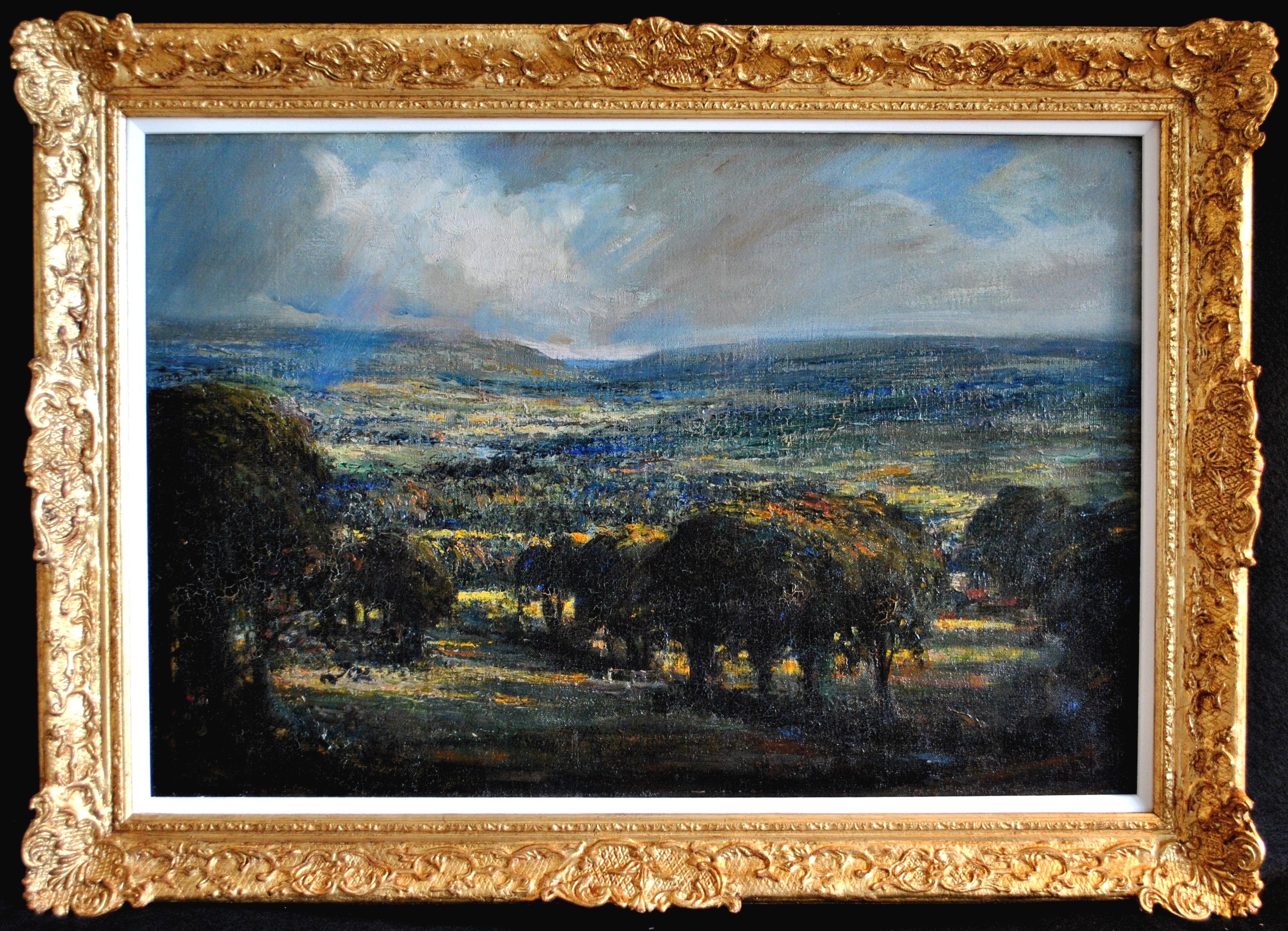 19th Century French School Landscape Painting - Extensive Landscape - Large French Impressionist Atmospheric Antique Painting