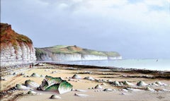 Figures on a Beach - 19th Century French Impressionist Antique Oil Painting