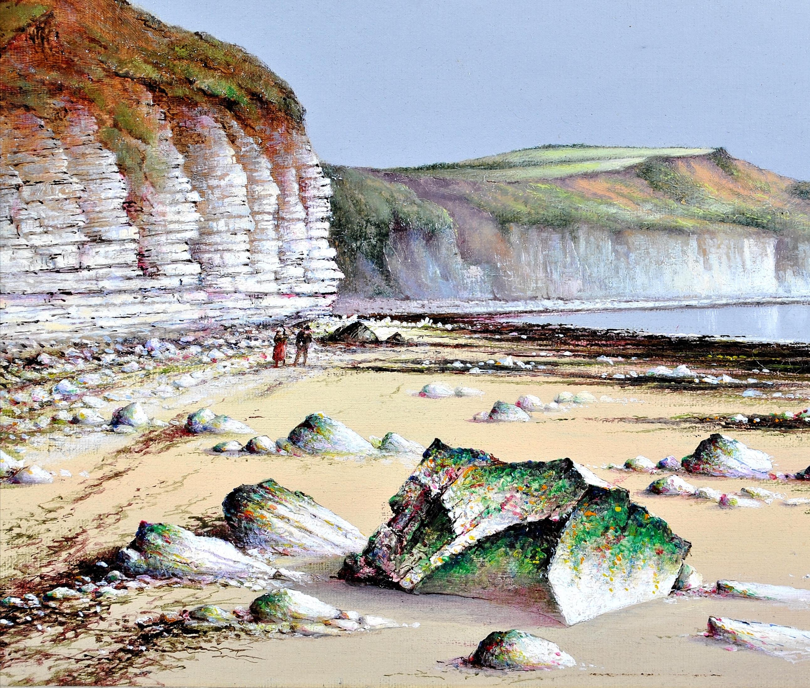 Figure su una spiaggia - Pittura a olio antica impressionista francese del XIX secolo in vendita 3