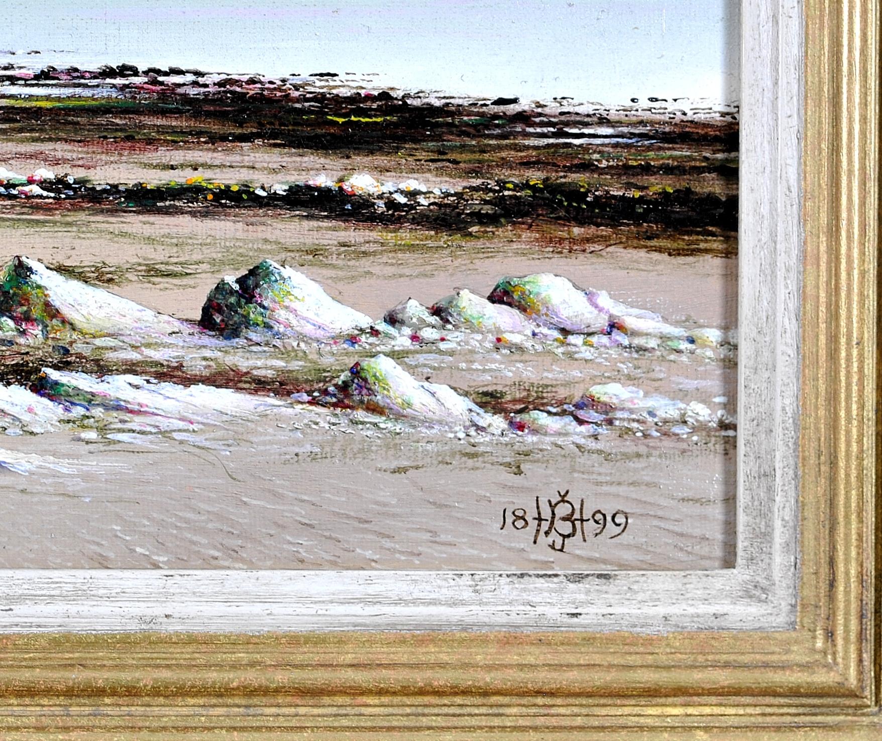 Figures sur une plage - Peinture à l'huile ancienne impressionniste du 19ème siècle en vente 5