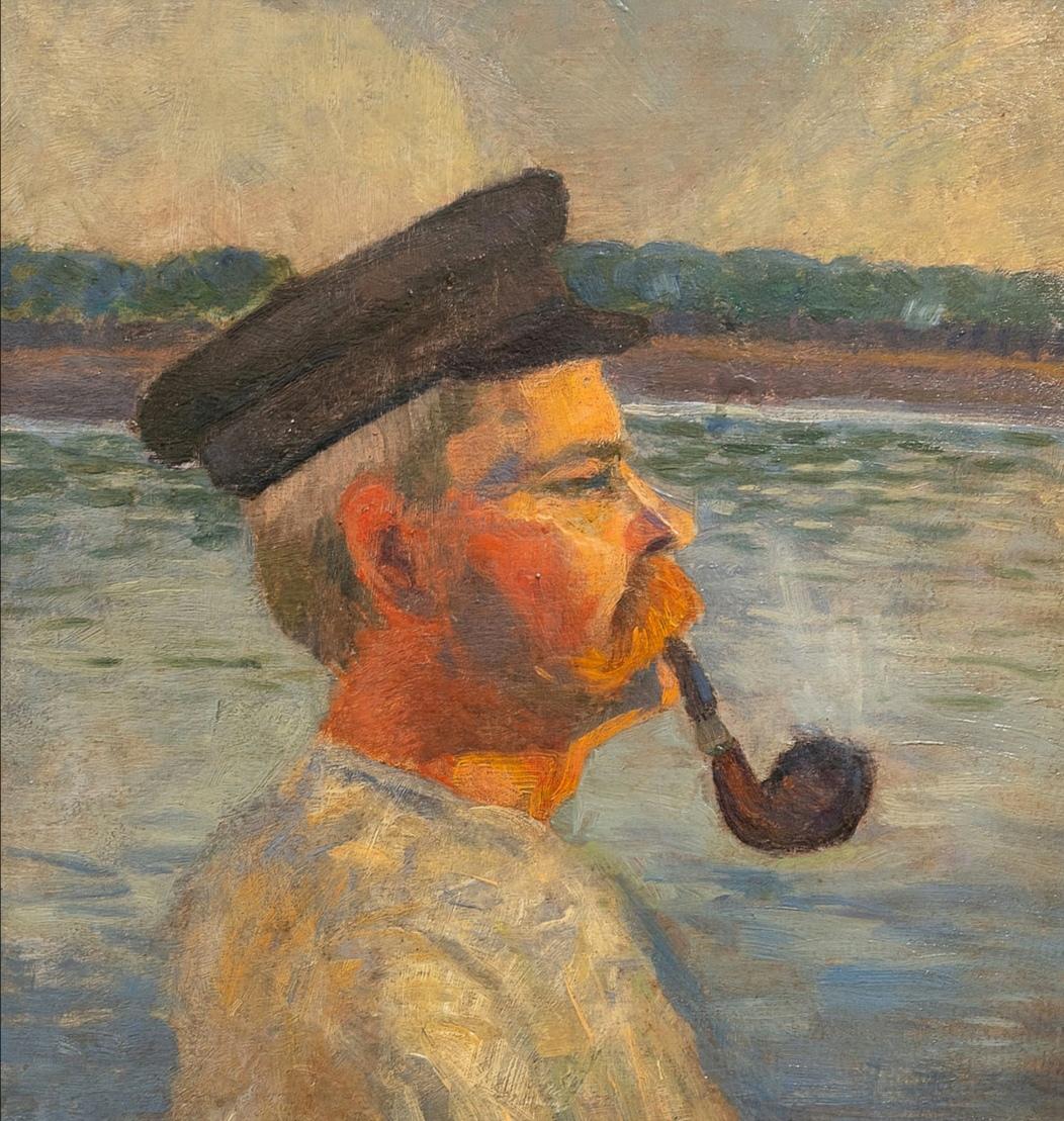 Hombre con pipa - Pintura retrato postimpresionista francés del siglo XIX fumando - Painting Posimpresionista de 19th Century French School