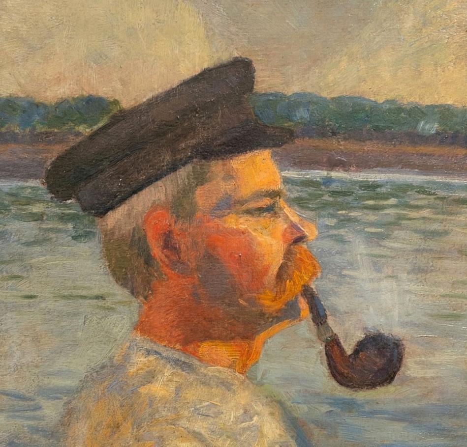 Hombre con pipa - Pintura retrato postimpresionista francés del siglo XIX fumando - Portrait Painting Negro de 19th Century French School