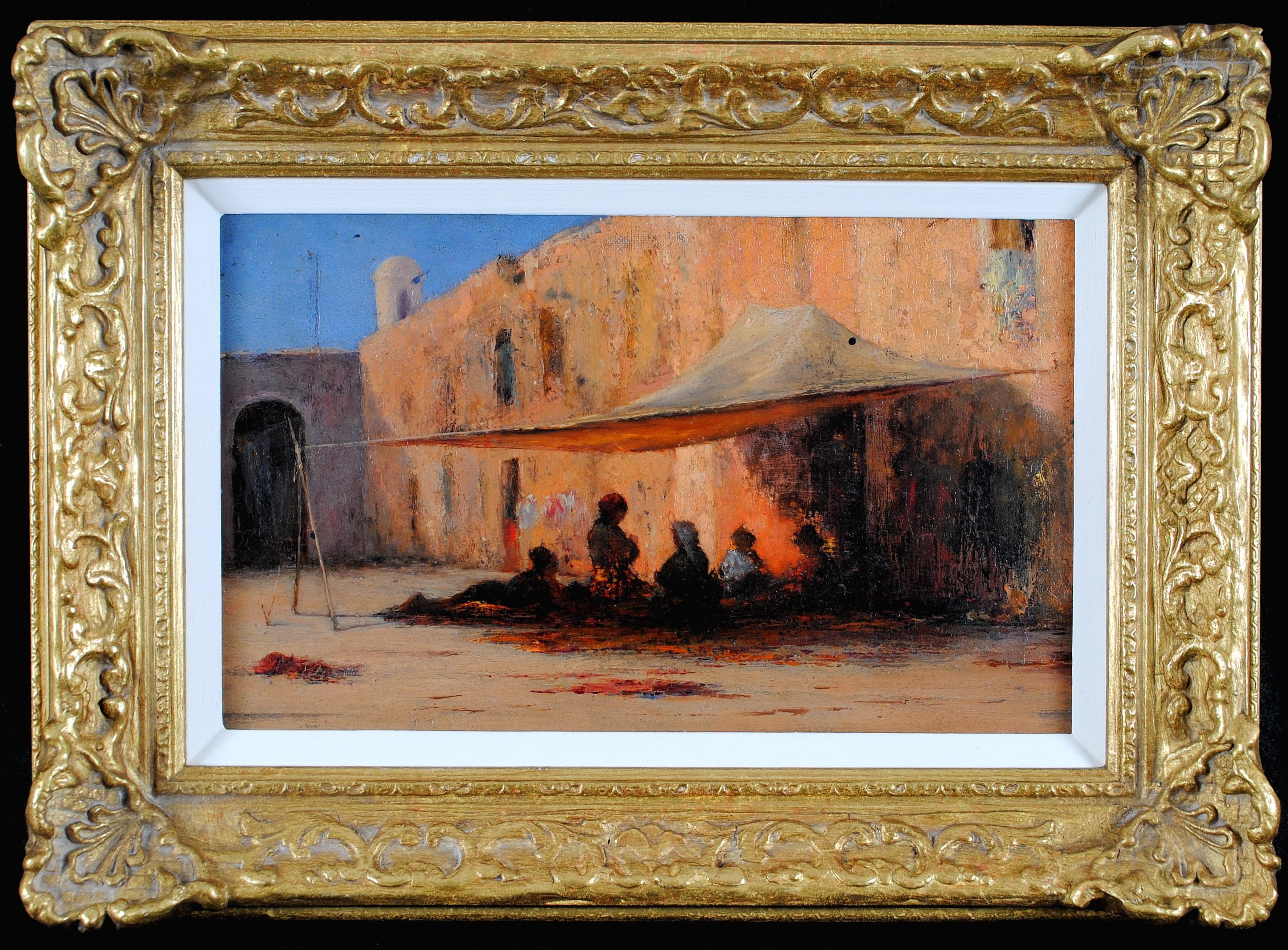 19th Century French School Landscape Painting - North African Street - 19th Century Antique French Orientalist Oil Painting