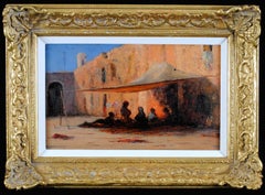 Rue nord-africaine - Peinture à l'huile orientale française ancienne du 19e siècle