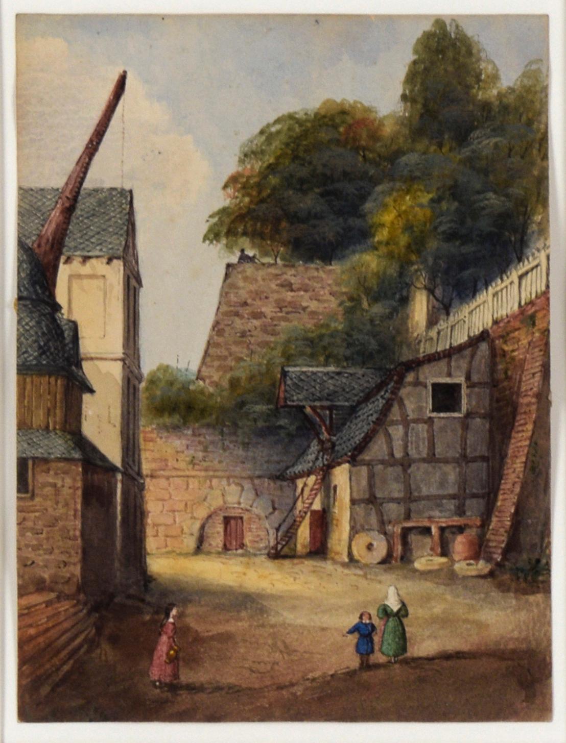 Paire de paysages européens détaillés, aquarelle et gouache sur papier - Painting de 19th Century French School