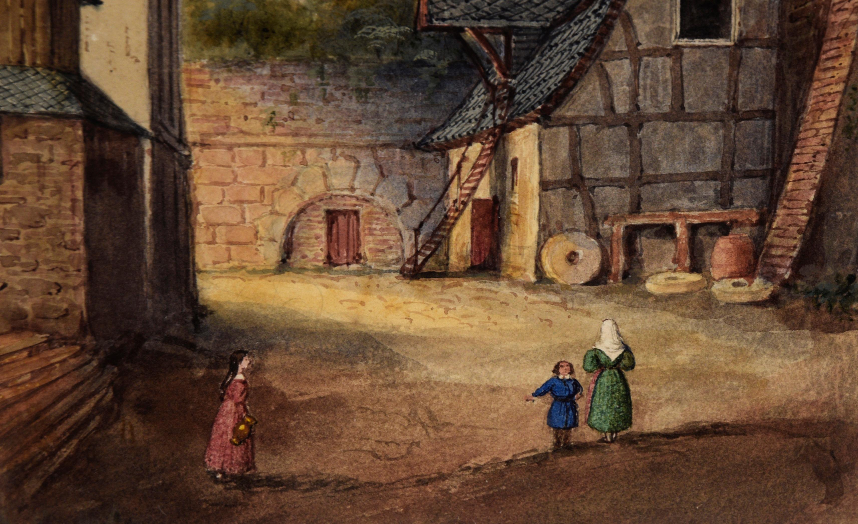Paire de paysages européens détaillés, aquarelle et gouache sur papier

Ces deux peintures à l'aquarelle et à la gouache représentent des scènes rurales européennes idylliques avec des couleurs douces et un travail de pinceau détaillé, évoquant un