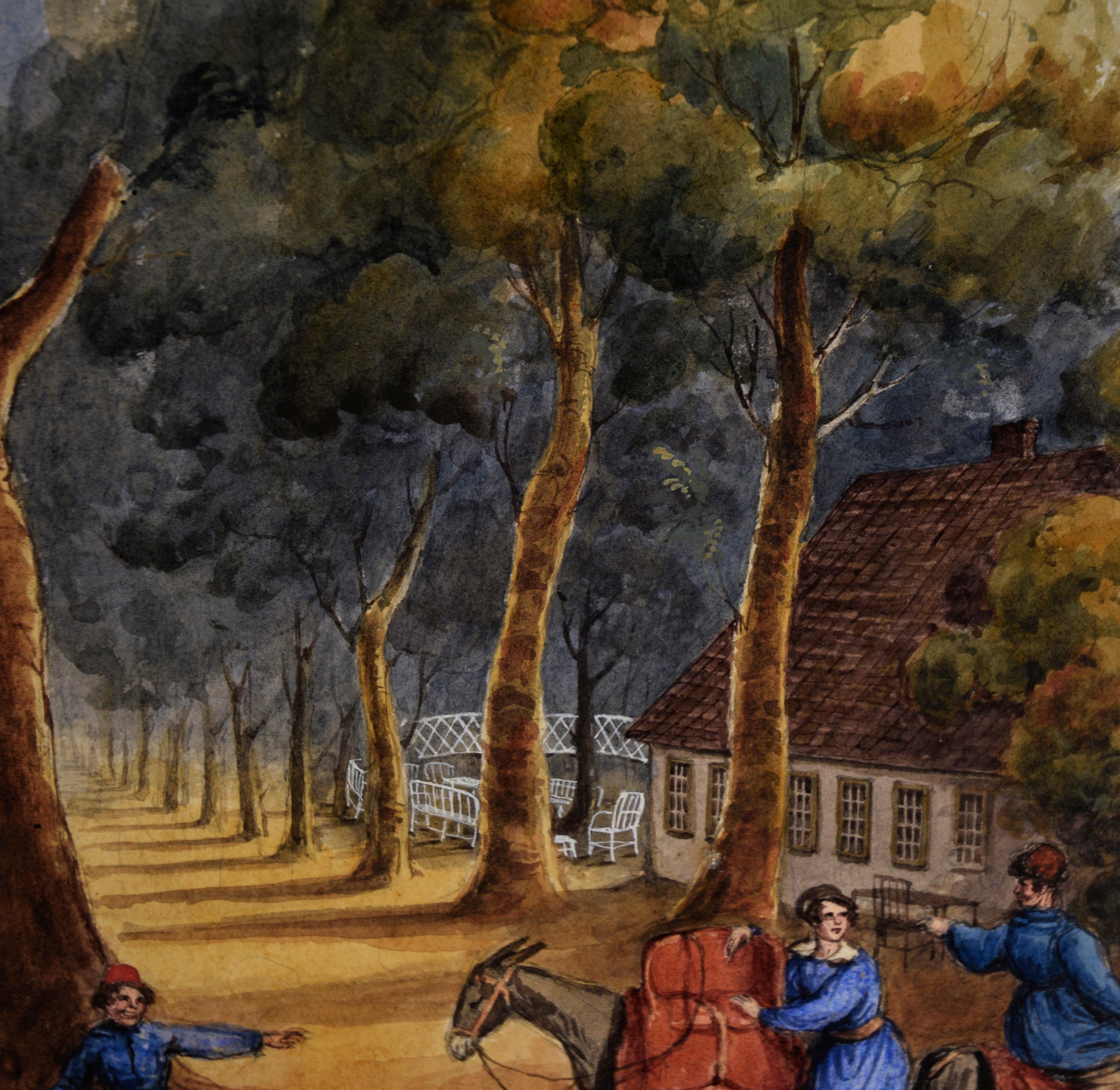 Paire de paysages européens détaillés, aquarelle et gouache sur papier en vente 2