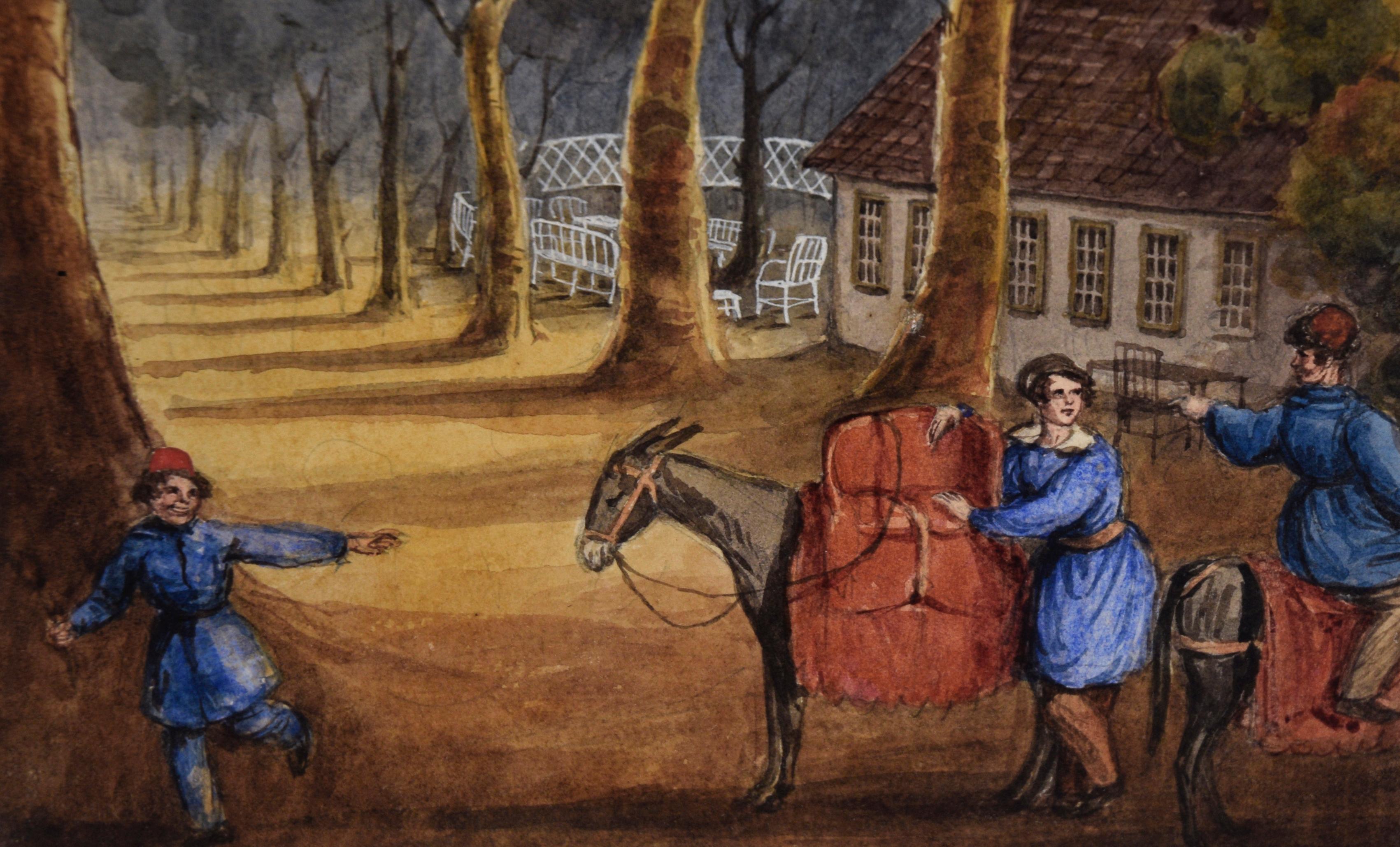 Paire de paysages européens détaillés, aquarelle et gouache sur papier en vente 3