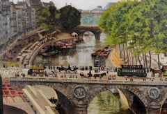 Paris, Pont au Change - 19th Century French Naif Naive City Antique Oil Painting