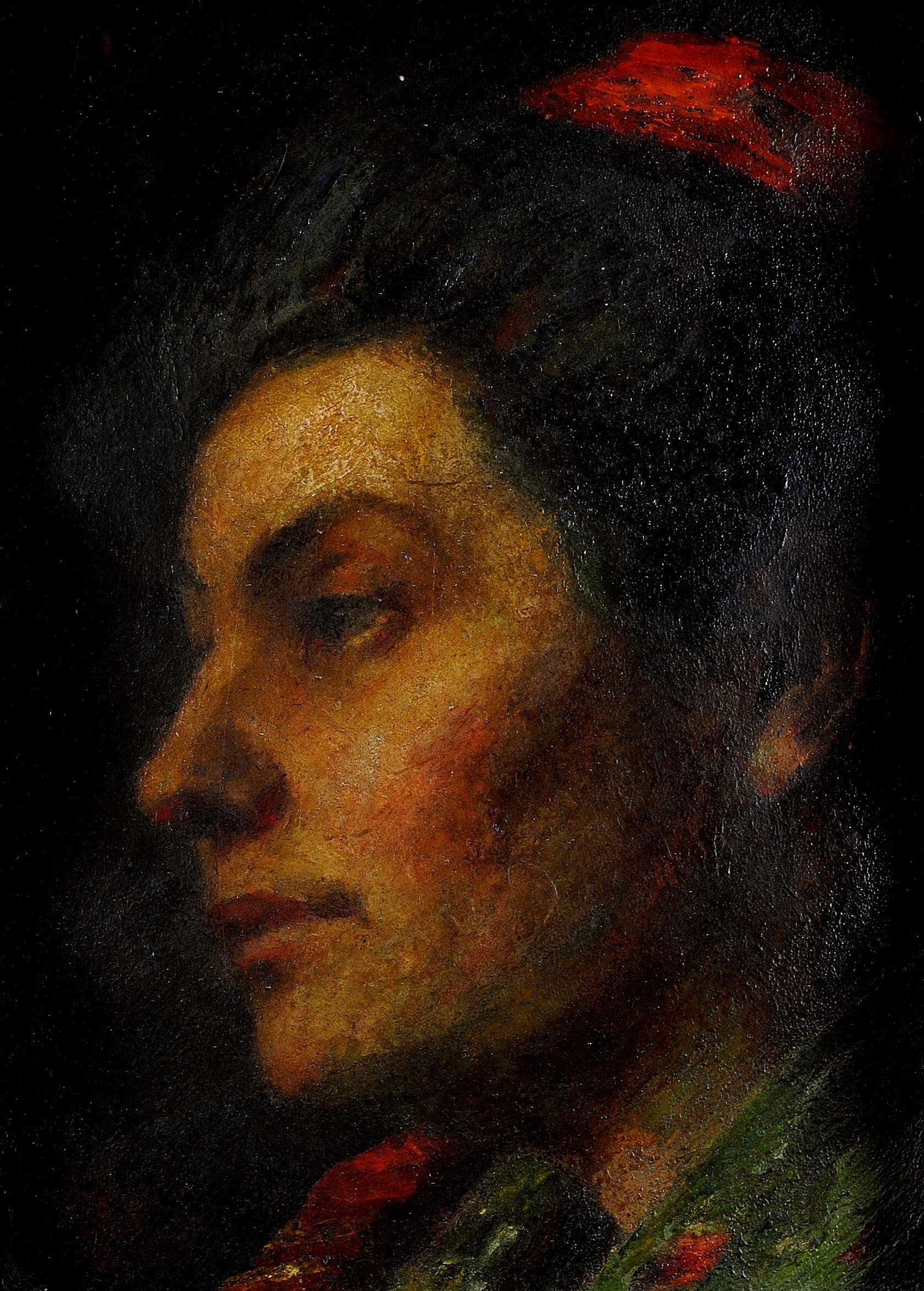 Ritratto di signora - Olio su pannello francese del XIX secolo Pittura antica - Painting di 19th Century French School