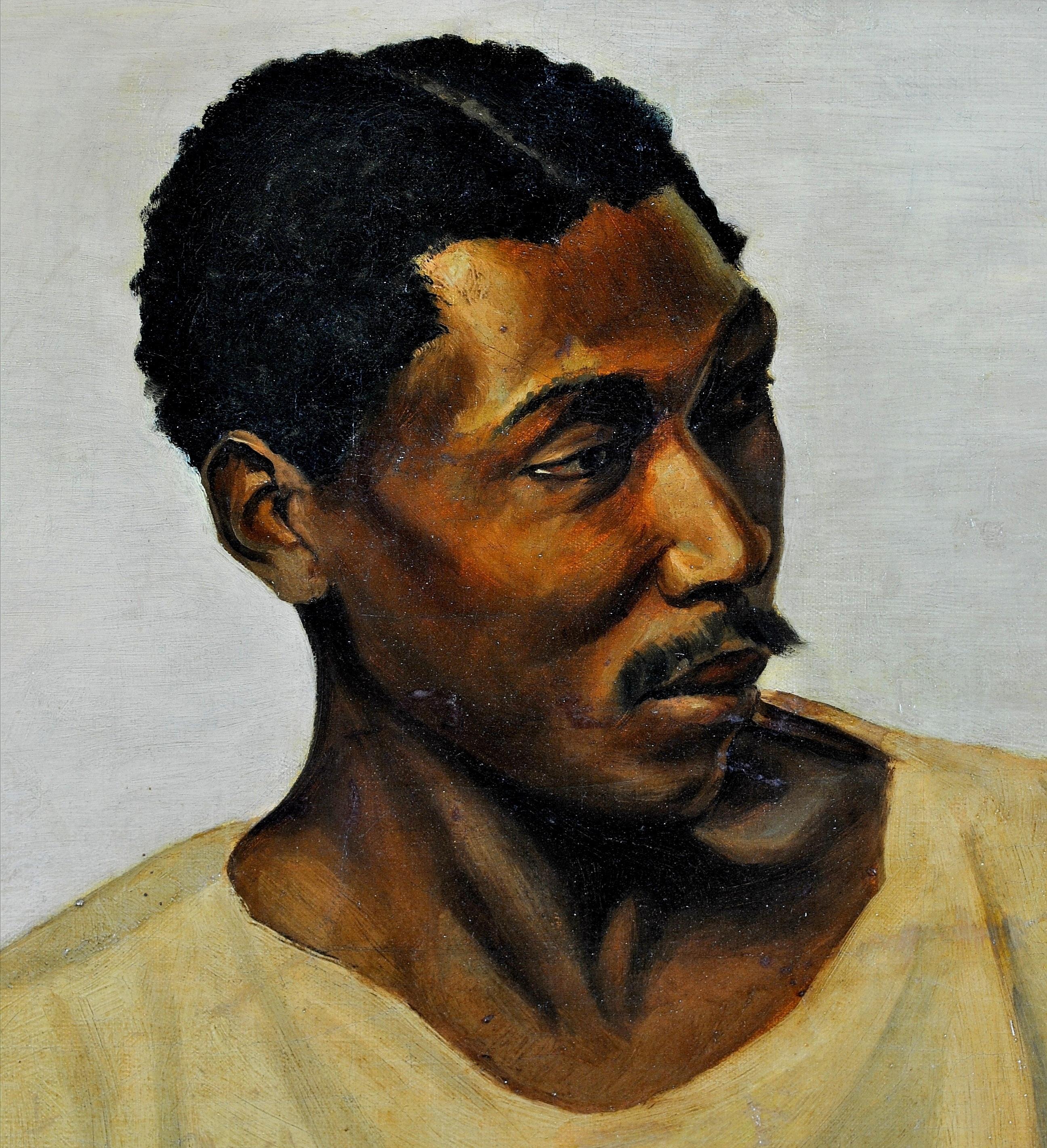 Portrait of an African Man - 19th Century French Antique Portrait Oil Painting 1