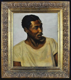 Portrait of an African Man - 19th Century French Antique Portrait Oil Painting