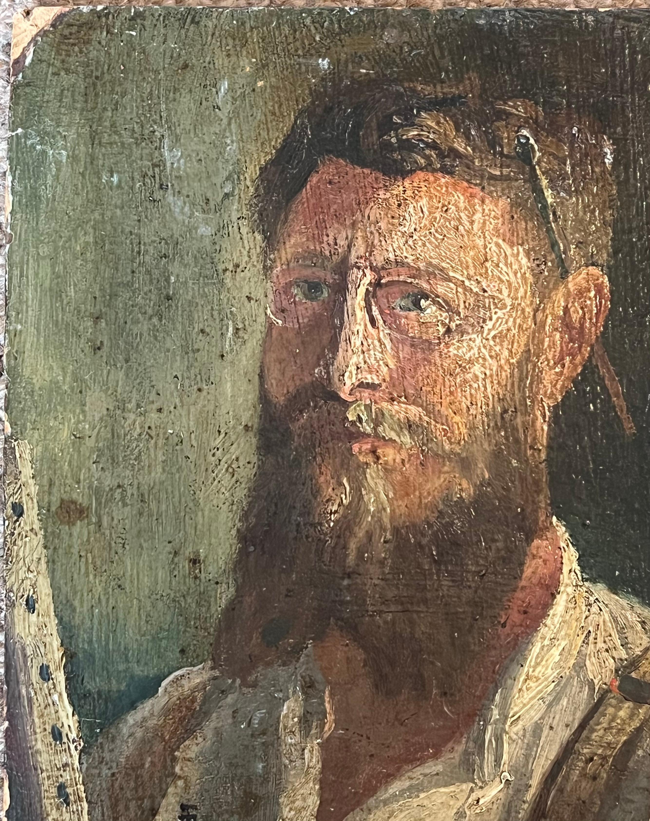 The Self Portrait
19th Century French School
signed oil on board, unframed 
board: 8.25 x 6.75 inches
Provenance: private collection
Condition: slightly shabby but very sound and good condition

For more any more information please do contact us