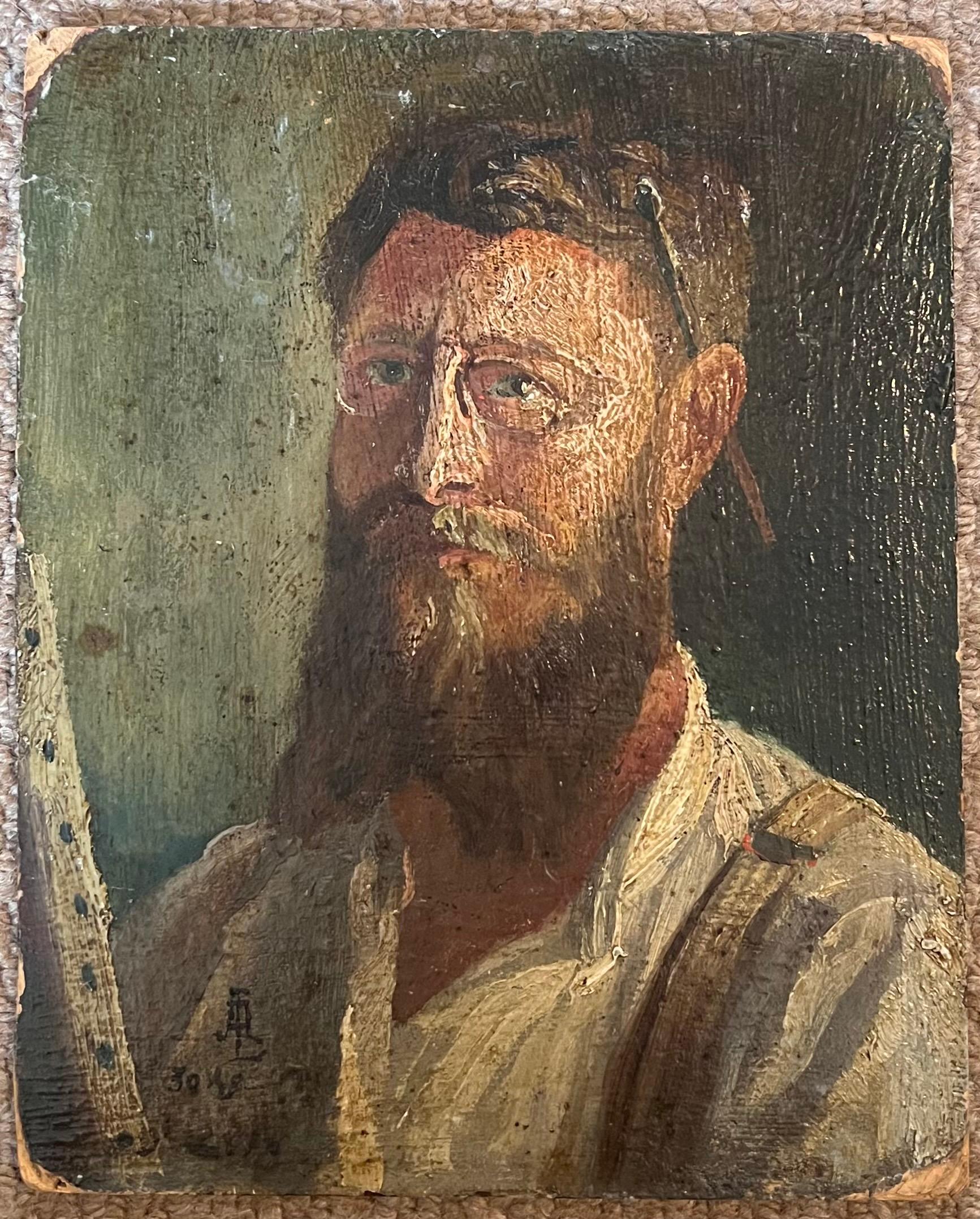 Self Portrait Artist at his Easel 19th Century French Impressionist Oil Painting For Sale 1
