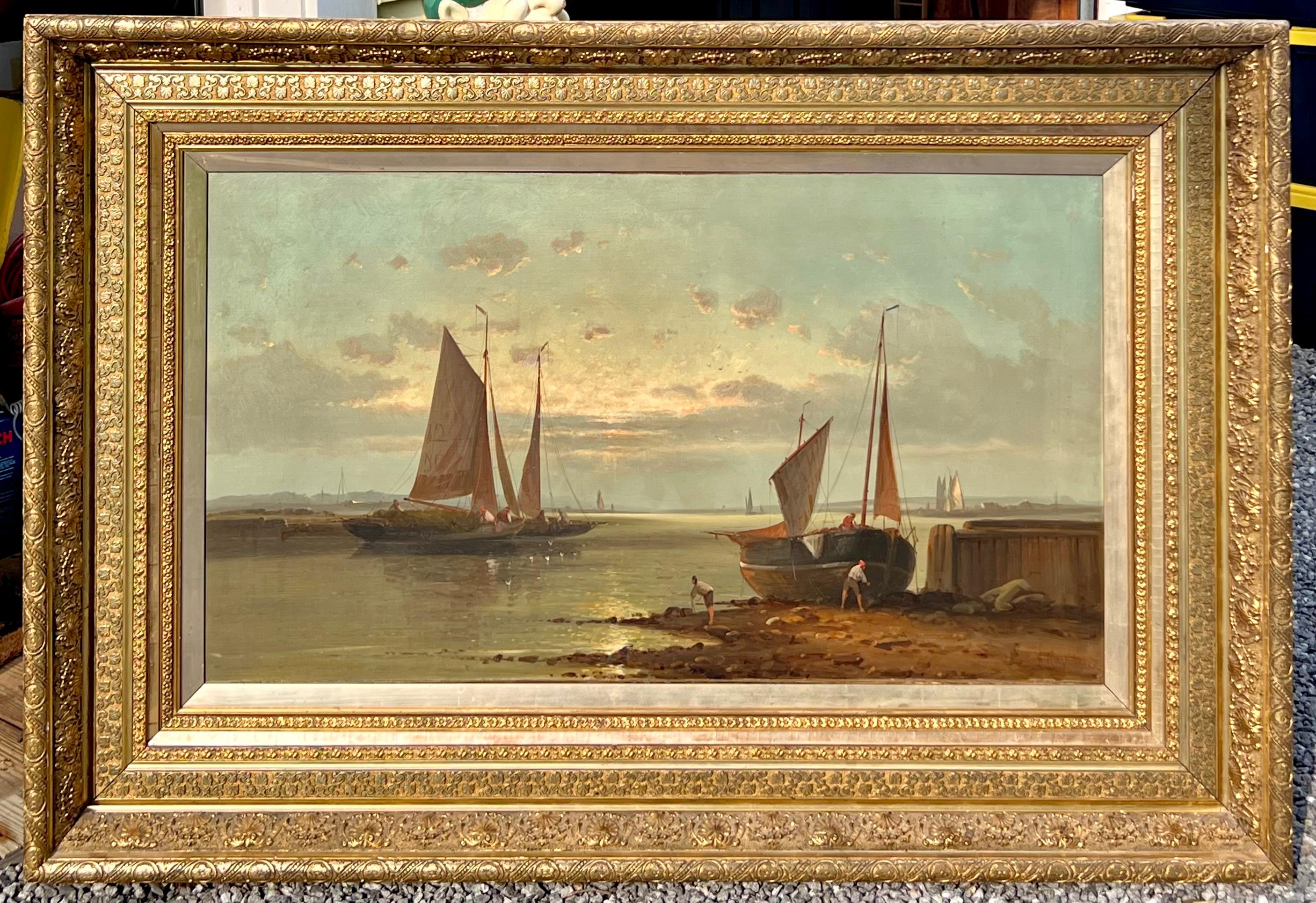 Well executed marine scene oil on canvas signed in the lower right corner 'N Ringold', no doubt a talented artist but not one that I could locate a background on. The painting is an oil on canvas and presented in a magnificent period and probably