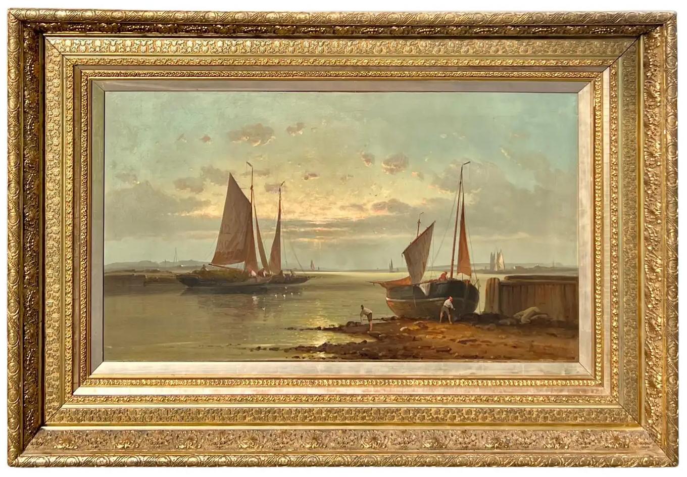 19th Century French School Landscape Painting - The Calm Harbor