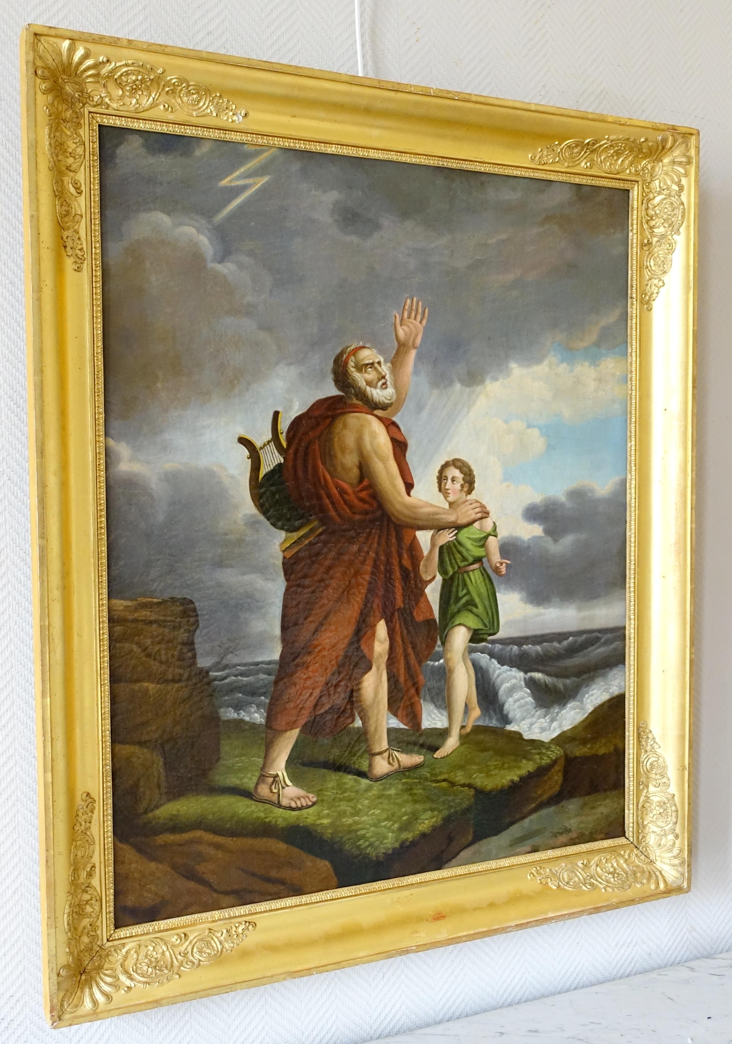 Toile École française du 19e siècle d'après F. Gerard : scène mythologique représentant Homere en vente