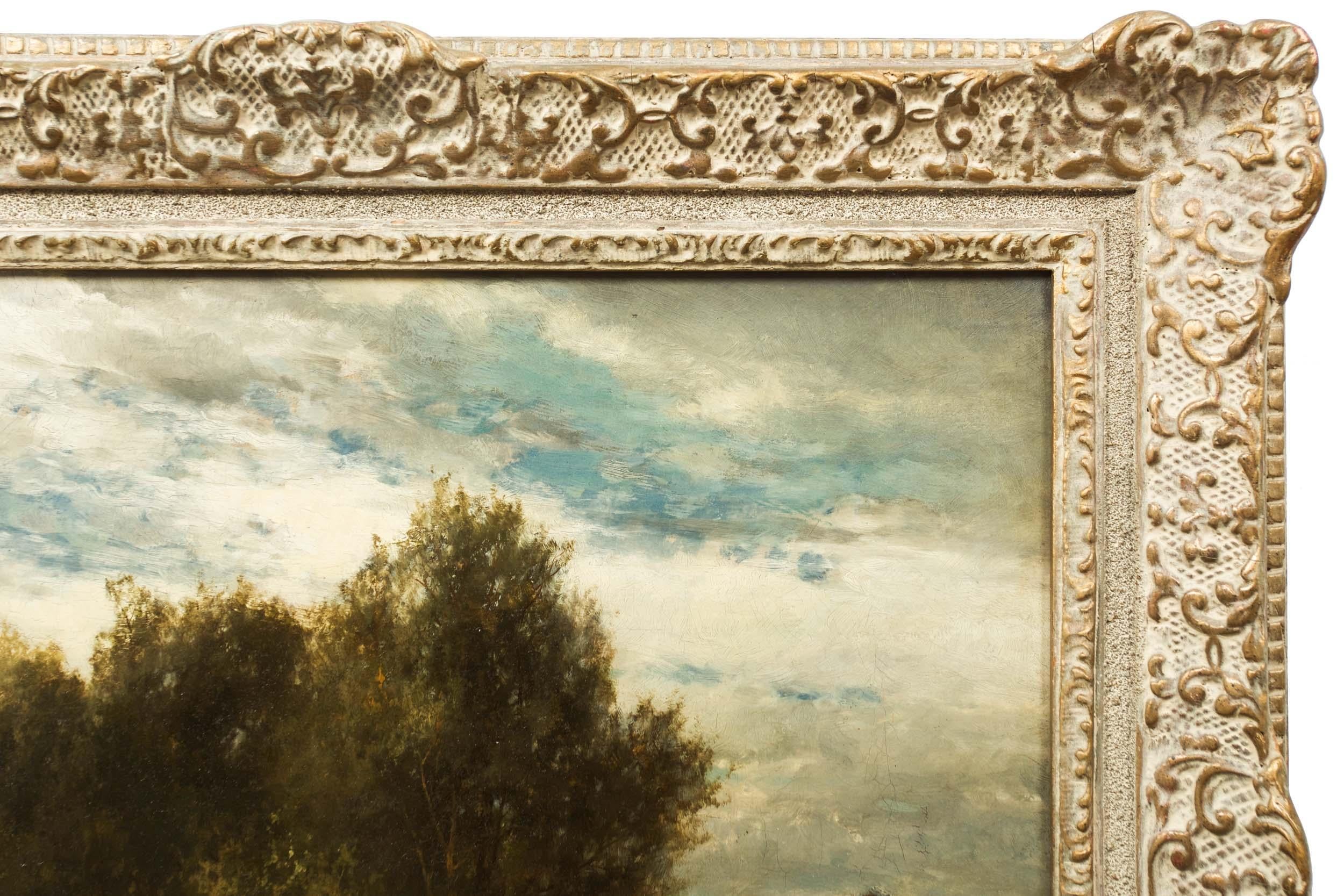 19th Century French School Barbizon Antique Landscape Painting Signed Troyon 9