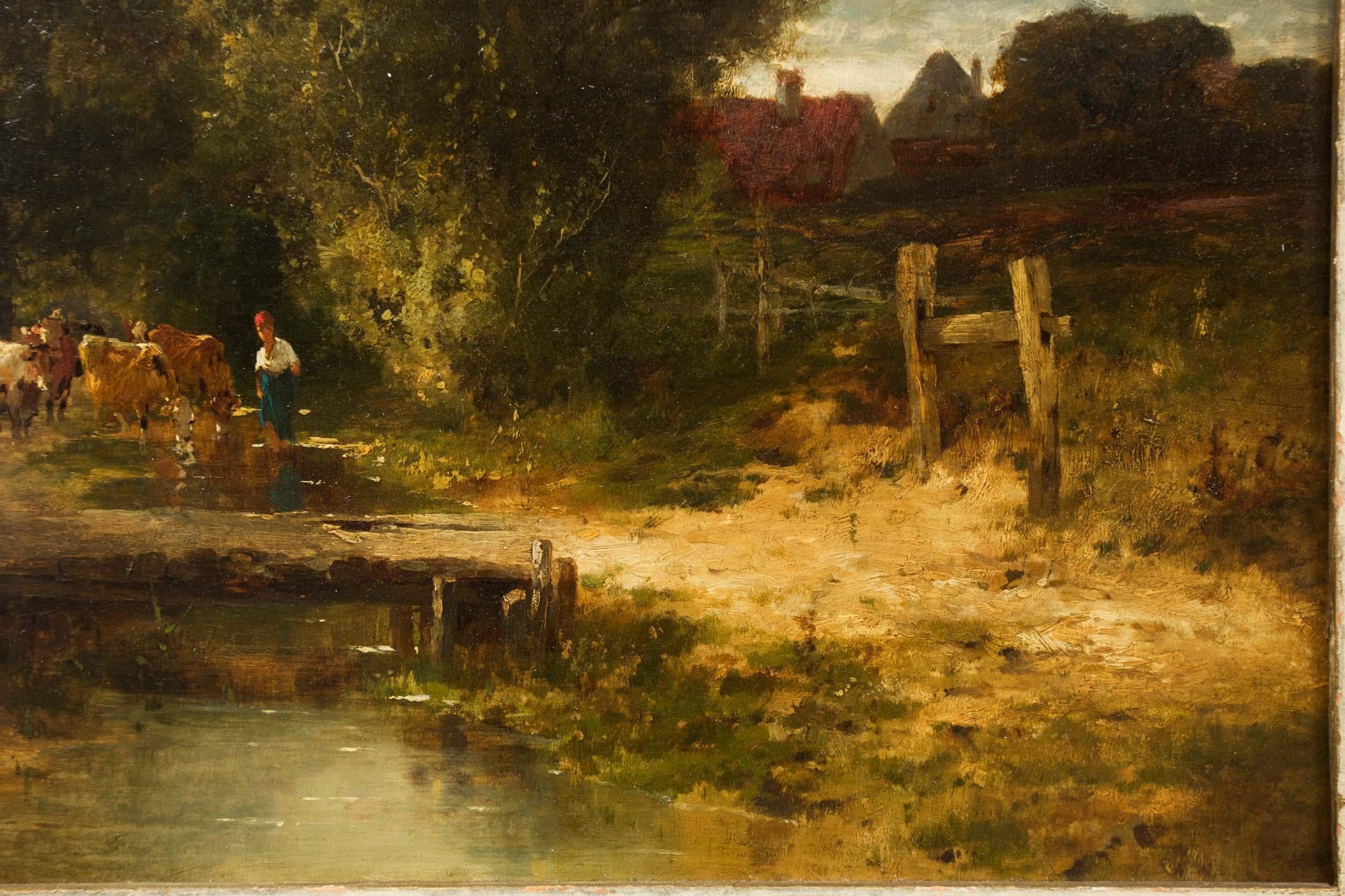 Canvas 19th Century French School Barbizon Antique Landscape Painting Signed Troyon